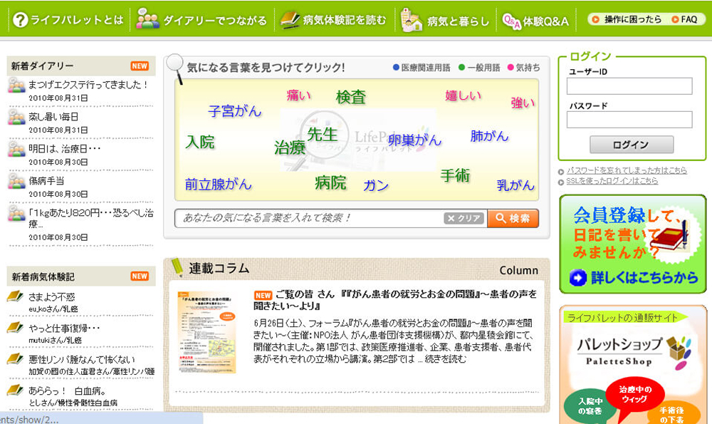 当時のライフパレットの画面イメージ