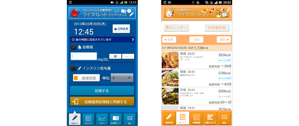 左)ライフパレット・ダイアベティス 右)ライフパレット食ノート